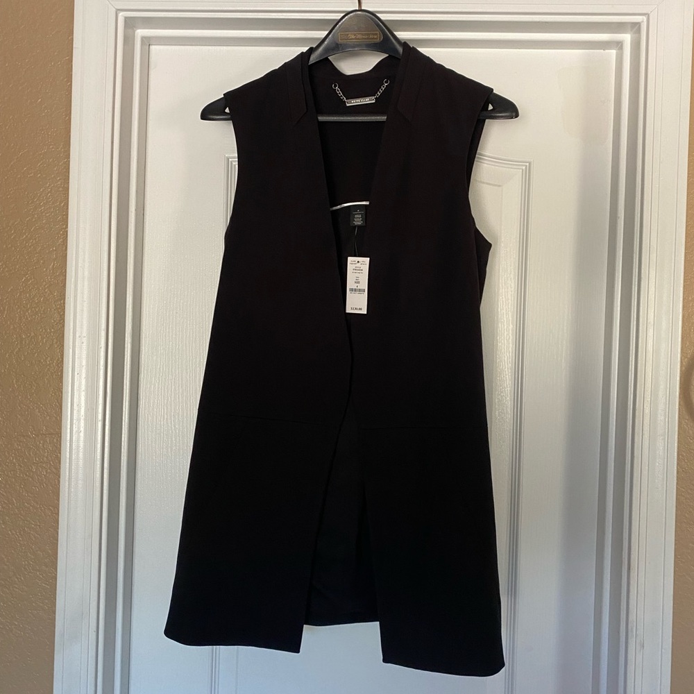 White House Black Market Womens Black Open Front Mid Length Vest Size 4 New